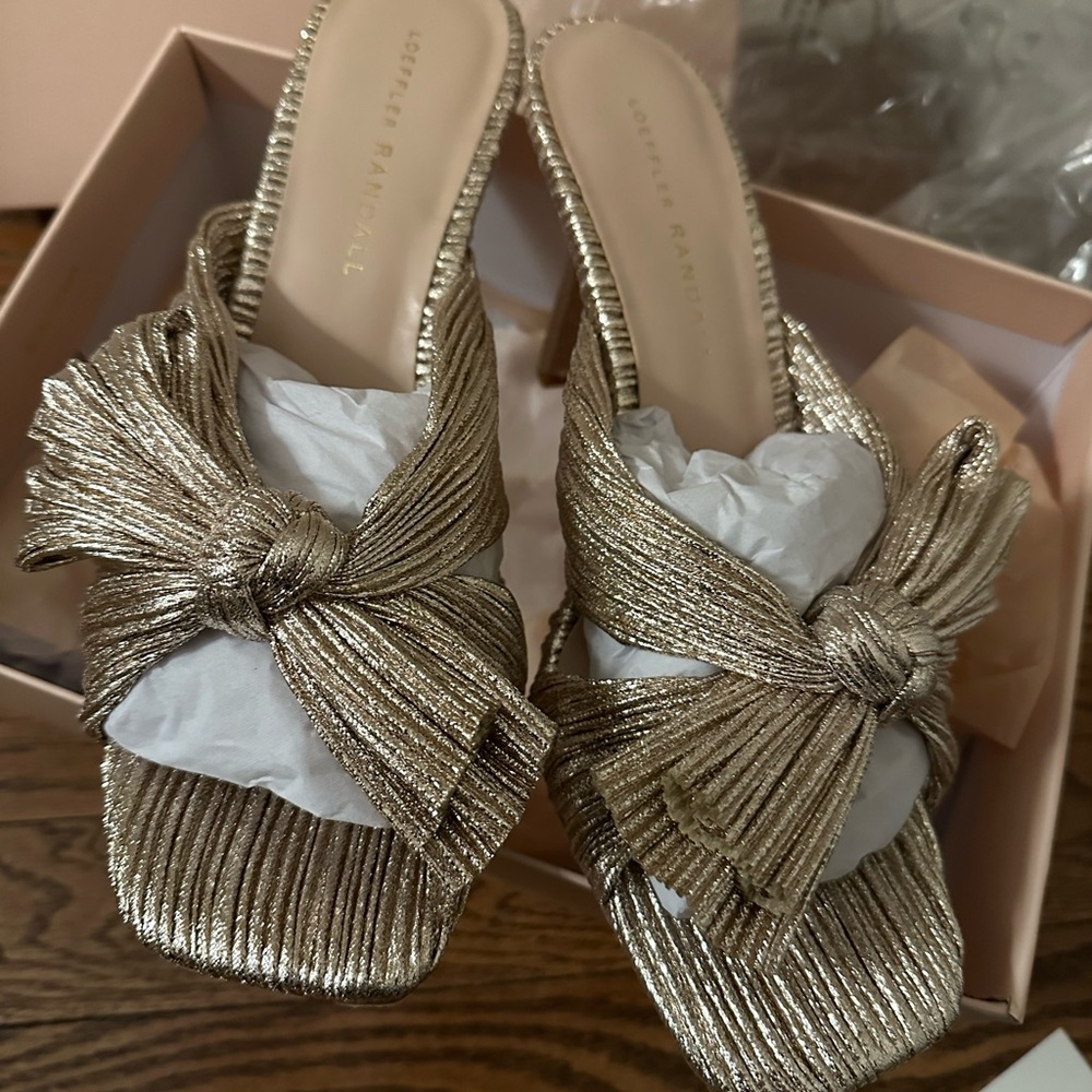 Loeffler Randall Metallic Gold Bow Heels